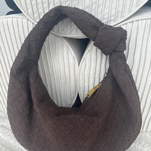 Sac en daim marron, sac tissé avec noeud, sac fourre-tout en daim, cadeaux mignons pour petite amie, sac de boulettes pour femme, sacs à main pour femme, cadeau de sac à main de luxe