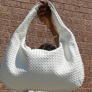 Weiß Große gewebte Handtasche Knödel Tasche Frauen Leder Hobo Tasche Luxus Mutter Geschenk gewebte Schultertasche Vegan Leder Totes Slouch Taschen