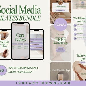 60 Pilates Instagram Post and Story Templates, Editable on Canva, Branding for Pilates Instructors, Informational Designs for Fitness Coach