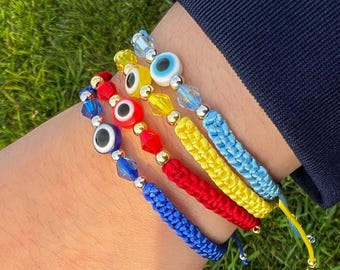 Pulsera de protección contra el mal de ojo hecha a mano, pulsera de nudo cuadrado ajustable personalizada, pulsera trenzada de macramé Ojo, regalo de cumpleaños
