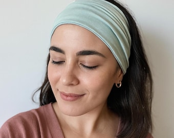 Fascia per capelli elasticizzata larga in Tencel e jersey di cotone biologico