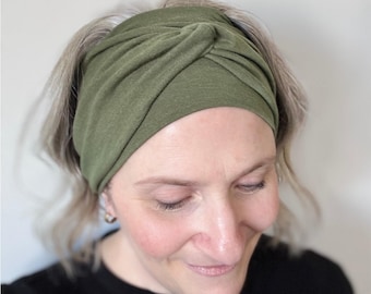 Fascia per capelli intrecciata in Tencel di cotone biologico, ampia, elasticizzata e morbida, stile boho.
