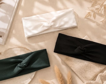 Set mit drei Twist-Stirnband, mehrfarbig, weiche Stretch-Bio-Baumwolle Tencel