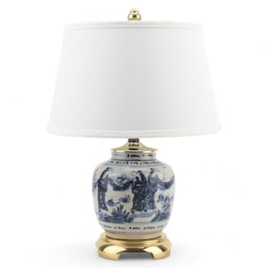 Blue and White Porcelain Table Lamp with Brass Base 20&quot;