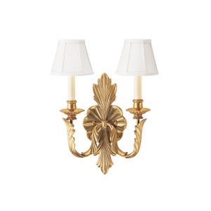 Neoclassic Antique Brass Sconce with Linen Shade Old World Charm