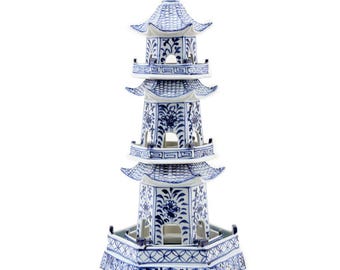 Blue & White Porcelain Pagoda– Chinoiserie Decor