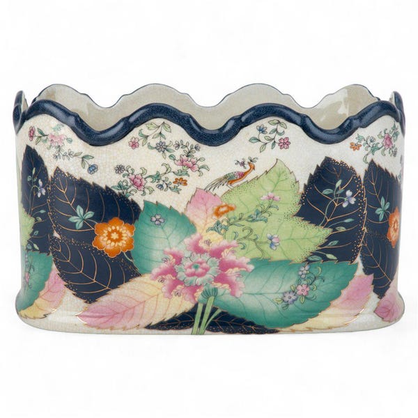 Wide Porcelain Tobacco Leaf Scalloped Planter 12''