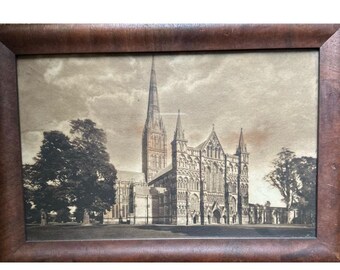 Vintage Meissner Fried & Company Framed Photograph of Salisbury Cathedral – Early 1900s Old World Charm