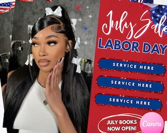 Labor Day Beauty Flyer | Editable Canva Template | July 4th Themed | Hair, Nails, Lash Booking Flyer | Instant Digital Download, July