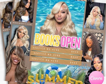 Summer Booking Flyer | Beauty Flyer | Editable Canva Template | Instant Download | Summer Instagram Flyer for Hair, Makeup, Nails, Lashes