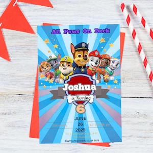 Paw Patrol Birthday Invitation – Editable 6th Birthday Party Invite for Boys, Digital Puppy Patrol Theme