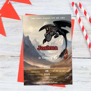 Invitación de cumpleaños de Cómo entrenar a tu dragón: invitación digital imprimible personalizada