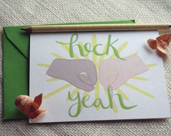 Illustrated Fist Bump “Heck Yeah” Greeting Card|  congratulations, encouragement, graduation, blank greeting card, calligraphy, lettering