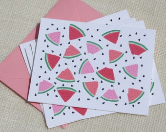 Red Illustrated Watermelon Slices Pattern Stationery Set| blank greeting card set, illustrated stationery, gift set, blank notecards