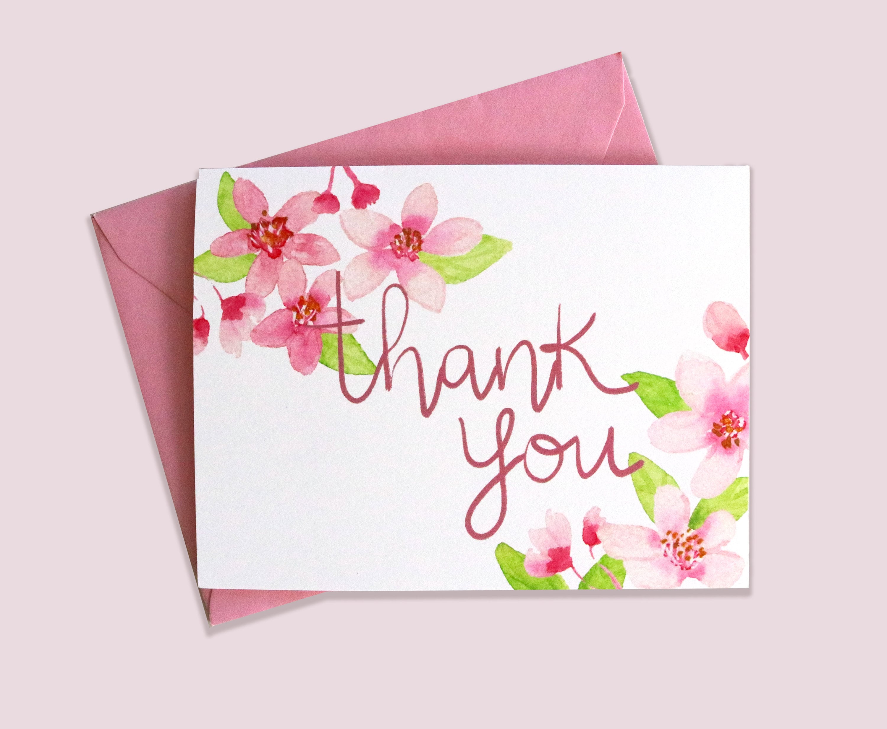 Watercolor Cherry Blossom Thank You Cards| Botanical Floral Calligraphy ...