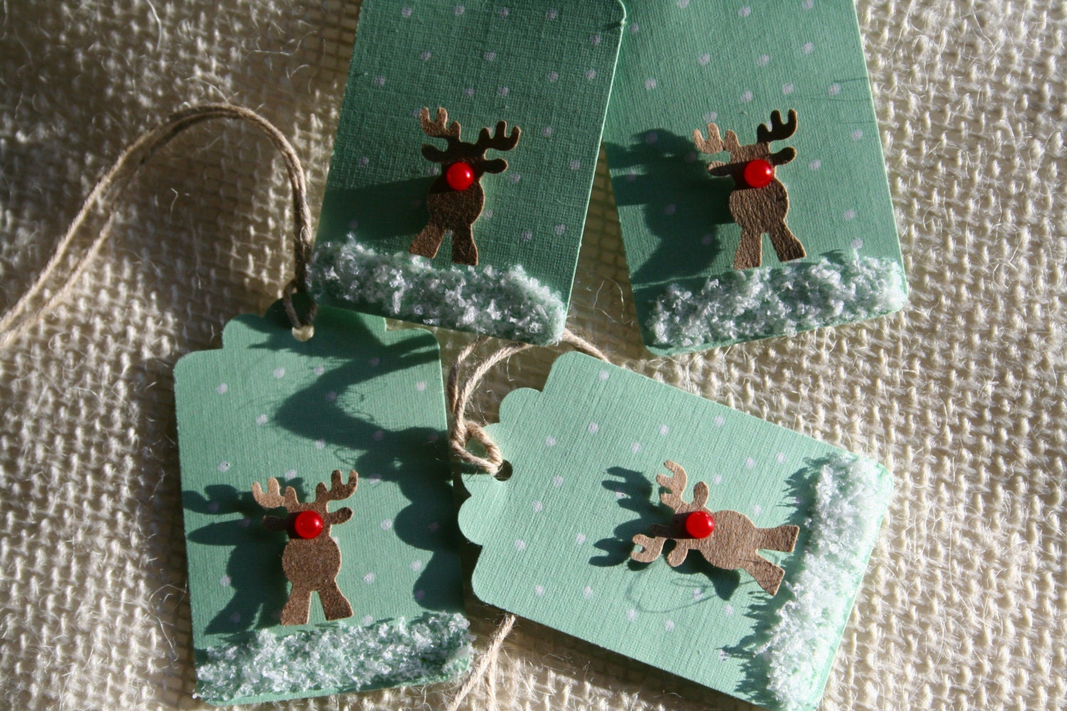 Medium Rudolph the Red Nosed Reindeer Mint Green Christmas Holiday Gift ...