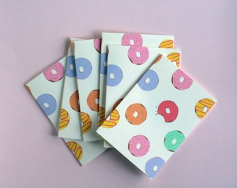 Mini Pastel Donut Blank Greeting Cards| Illustrated Folded Card Stationery Set for Gift Enclosures, Gift Tags, Lunchbox or Backpack Notes