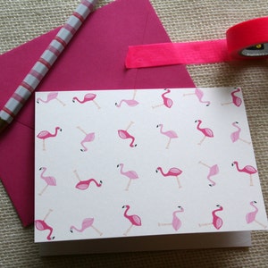 Illustrated Hot Pink Flamingo Stationery Set | pink flamingo pattern, folded blank cards, blank greeting cards, gift set, stationery gift