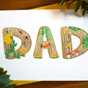 Carte de fête des pères Woodland papa | Carte de voeux vierge illustrée sur le thème de la forêt lunatique pour père, futur père, beau-père