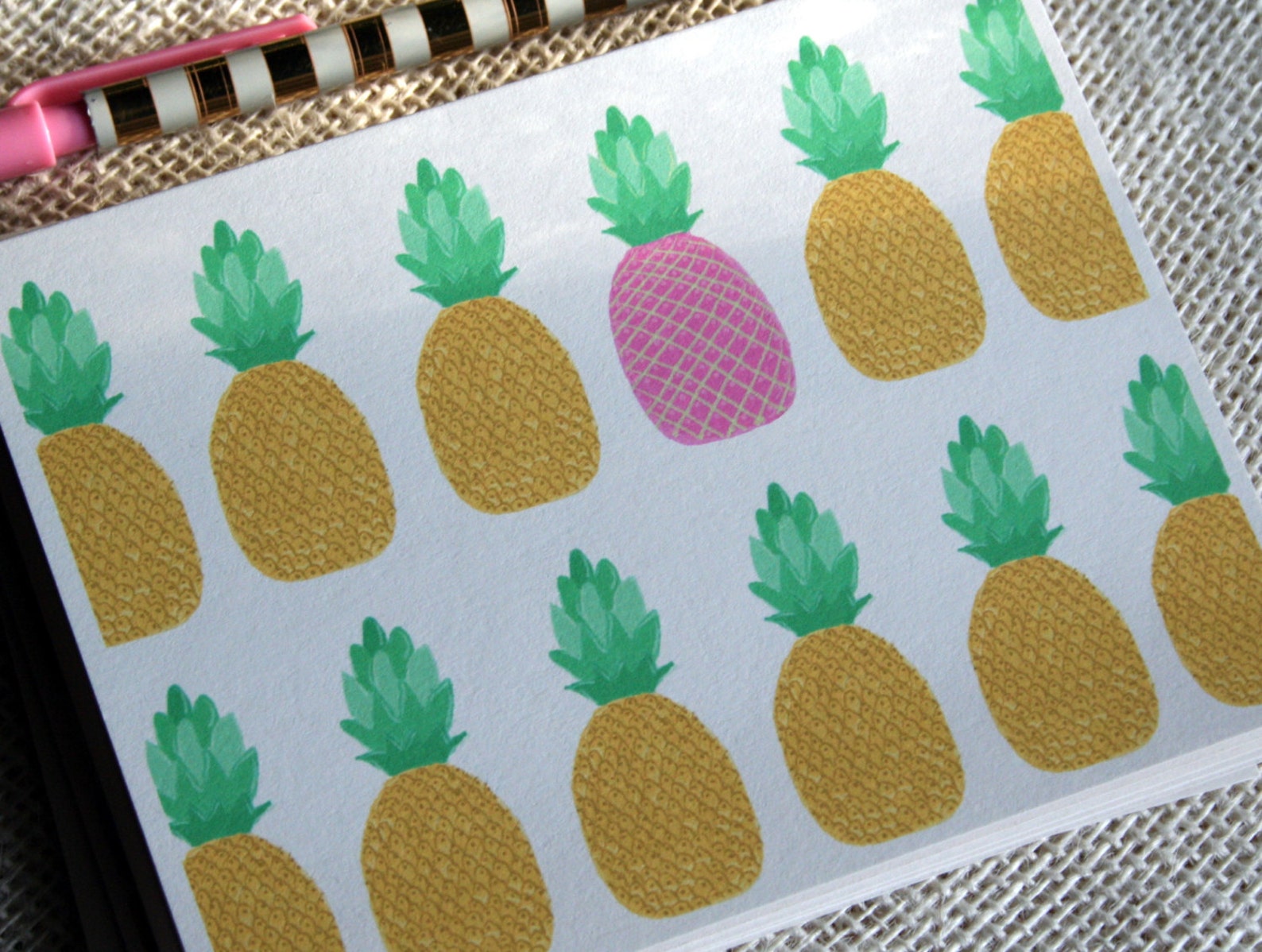 Illustrated Pink and Yellow Pineapple Stationery Set Set of Etsy