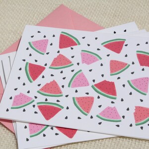 Illustrierte Wassermelonenscheiben Muster Rot Blanko Faltkarten Briefpapier Set - Set von 8 Karten und Briefumschlägen