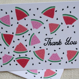 Illustriertes Rotes Wassermelonen Scheiben Muster Dankeskarte Briefpapier Set - 8 Karten und Briefumschläge