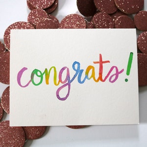 Rainbow Congrats Blank Greeting Card | Congratulations Rainbow Watercolor Calligraphy Lettering for Grads, Newlyweds, New House, Job, Baby