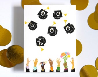 Woohoo Graduation Cap Greeting Card |Funny Illustrated Blank Stationery for Congratulations, Encouragement, Grads