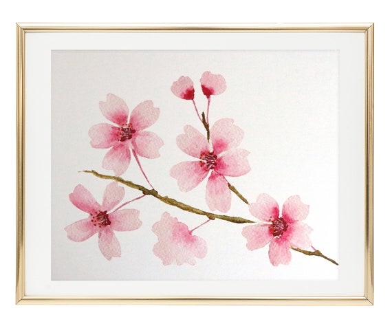 Aquarell KirschblütenZweig Kunstdruck | Frühling Botanische Kirschblüten Baum Wohndekor, Florale Sakura Wandkunst