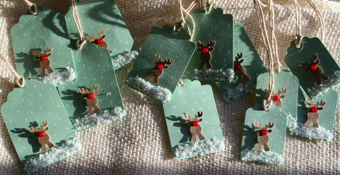 Large Rudolph the Red Nosed Reindeer Mint Green Christmas Holiday Gift ...
