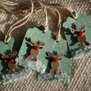 Kleine Rudolph de Rode Neus Rendier Mint Groen Kerstvakantie Cadeau Tags