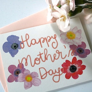 Tarjeta de felicitación floral del Feliz Día de la Madre, Tarjeta en blanco de flores de acuarela, Papelería para mamá
