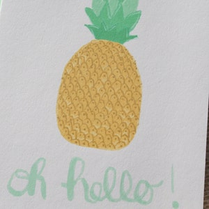 Pineapple Oh Hello Card illustrated blank greeting card, pineapple stationery, calligraphy stationery, tropical notecards image 3