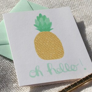 Pineapple Oh Hello Card illustrated blank greeting card, pineapple stationery, calligraphy stationery, tropical notecards image 4