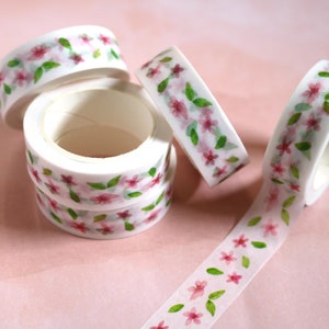Watercolor Cherry Blossom Pattern Washi Tape |  Eco Friendly Sakura Floral Botanical Decorative Tape for Journal, Planner, Stationery