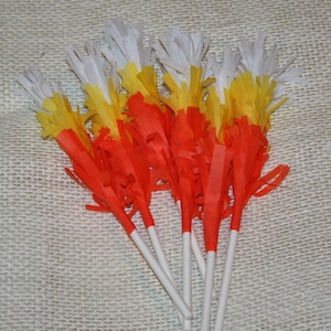 Candy Corn Halloween Fringe Cupcake or Cake Toppers Set of 12 image 1