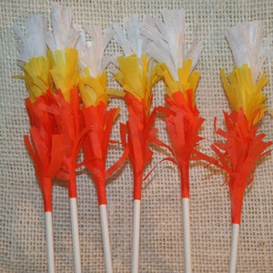 Candy Corn Halloween Fringe Cupcake or Cake Toppers Set of 12 image 4
