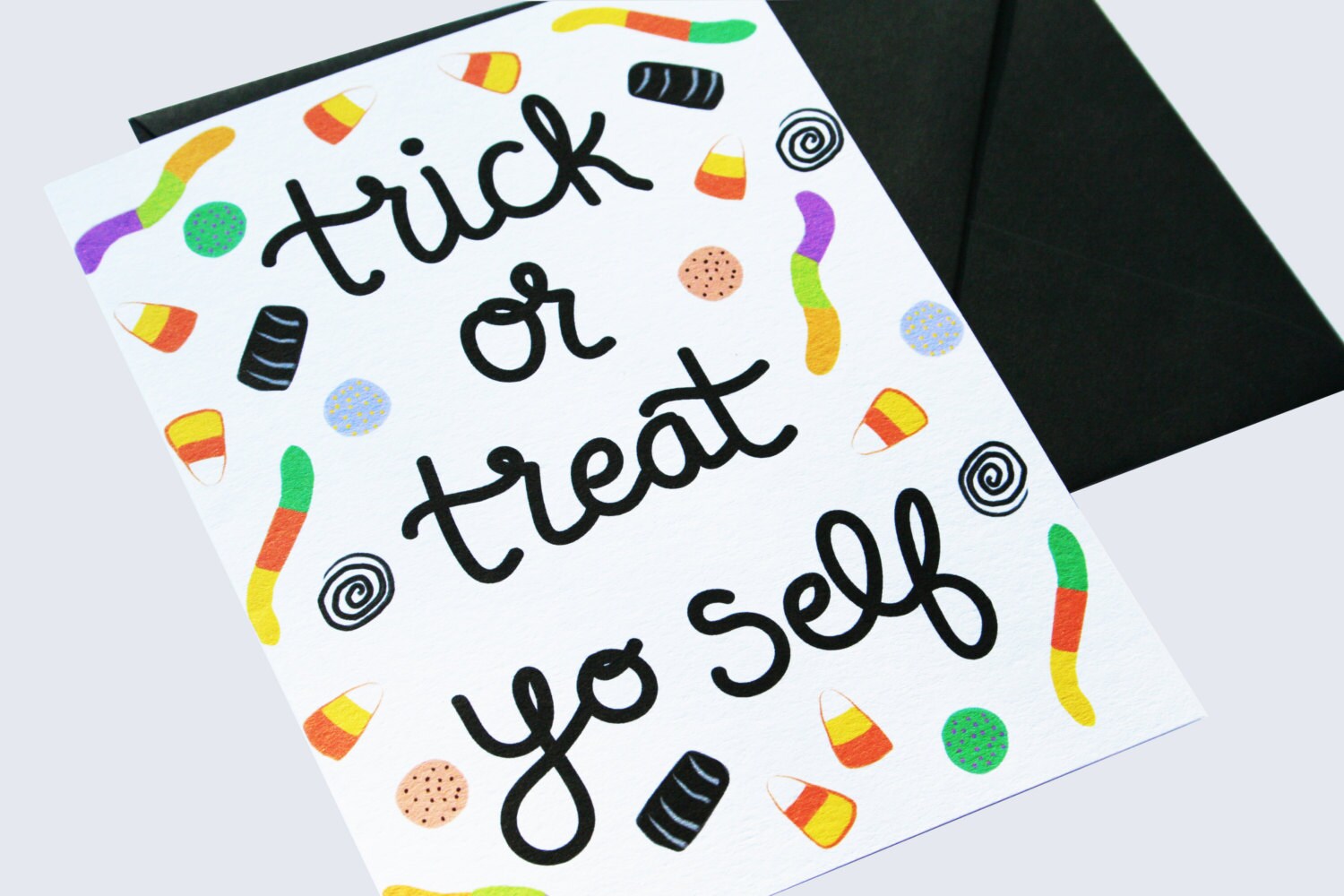 Halloween Candy Trick or Treat Yoself Blank Greeting Card | Illustrated ...