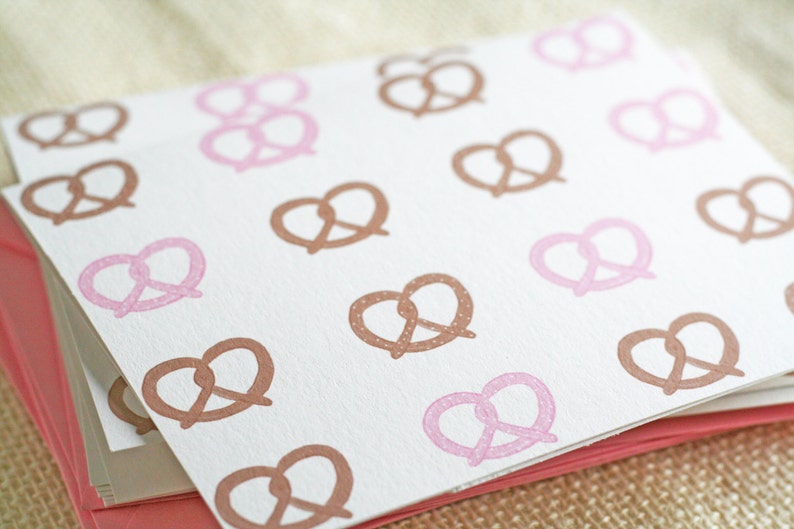 Illustrated Pink Pretzel Folded Blank Greeting Card Stationery Set