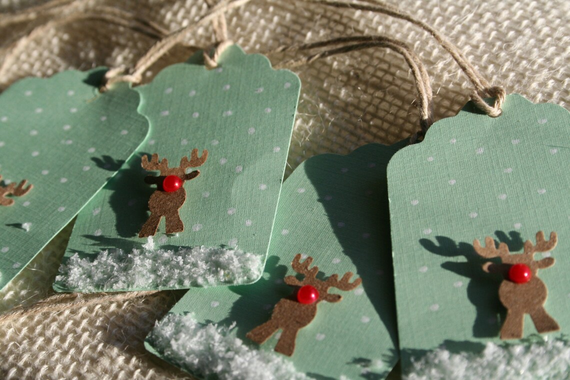 Large Rudolph the Red Nosed Reindeer Mint Green Christmas Holiday Gift ...