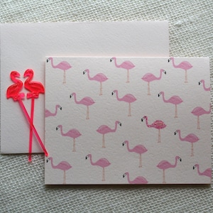 Pink Flamingo Illustrated Folded Blank Handmade Stationery Set
