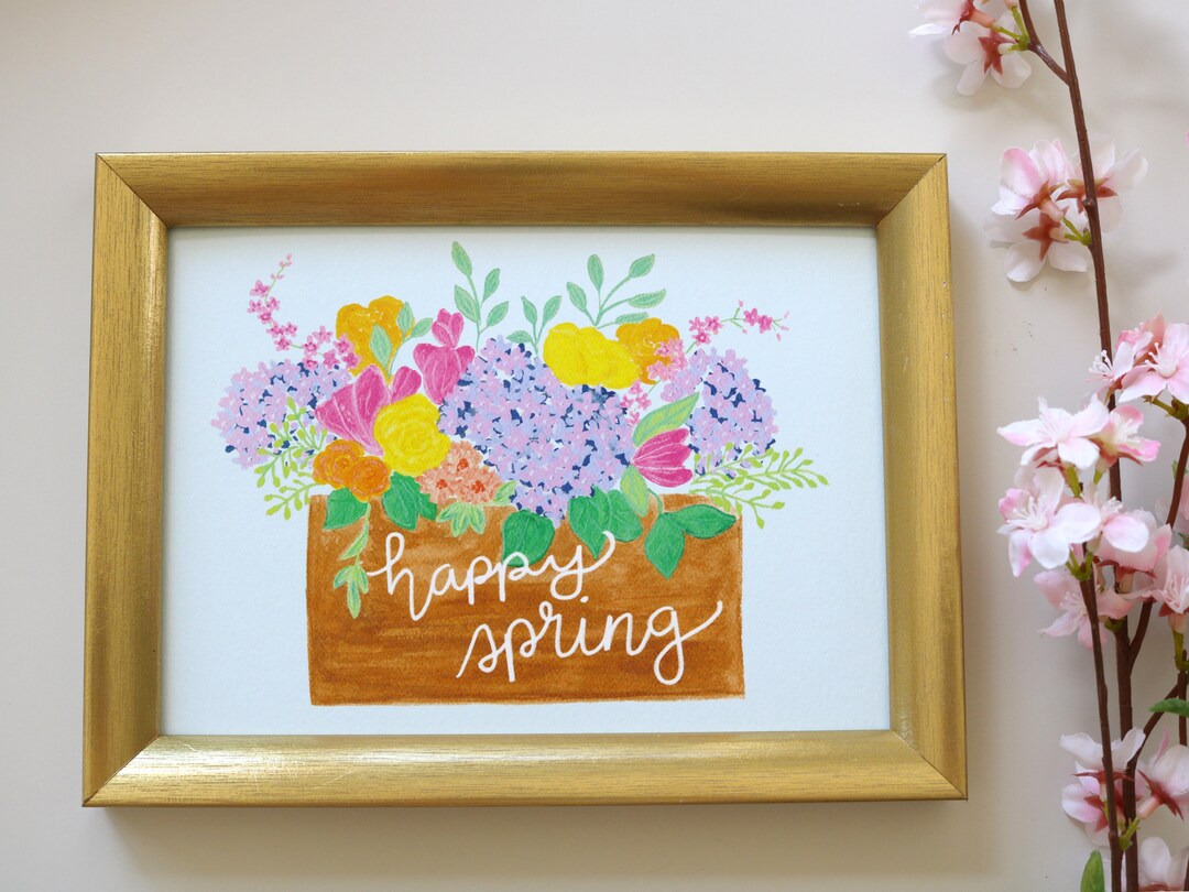 Spring Flower Box Art Print | Floral Wall Art, Happy Spring Sign ...