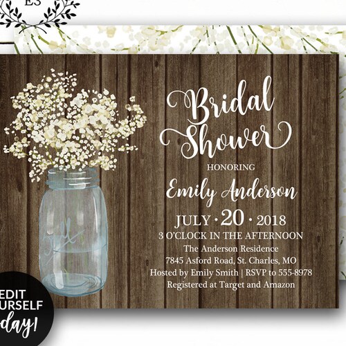 Bridal Shower Invitation Rustic Babys Breath Bridal Shower - Etsy