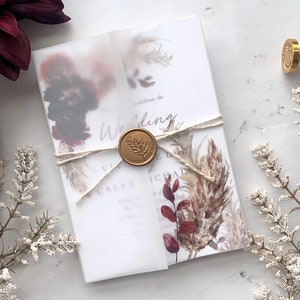 Herbst PampasGras Vellum Wrap und Wachssiegel Add on für Vivienne Collection Hochzeitseinladung Suite