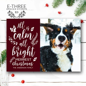 Tout est calme et lumineux Bordeaux carte Photo de Noël - typographie