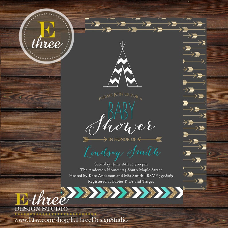 Teepee Baby Shower Invitation Baby Boy Shower Invitations Etsy