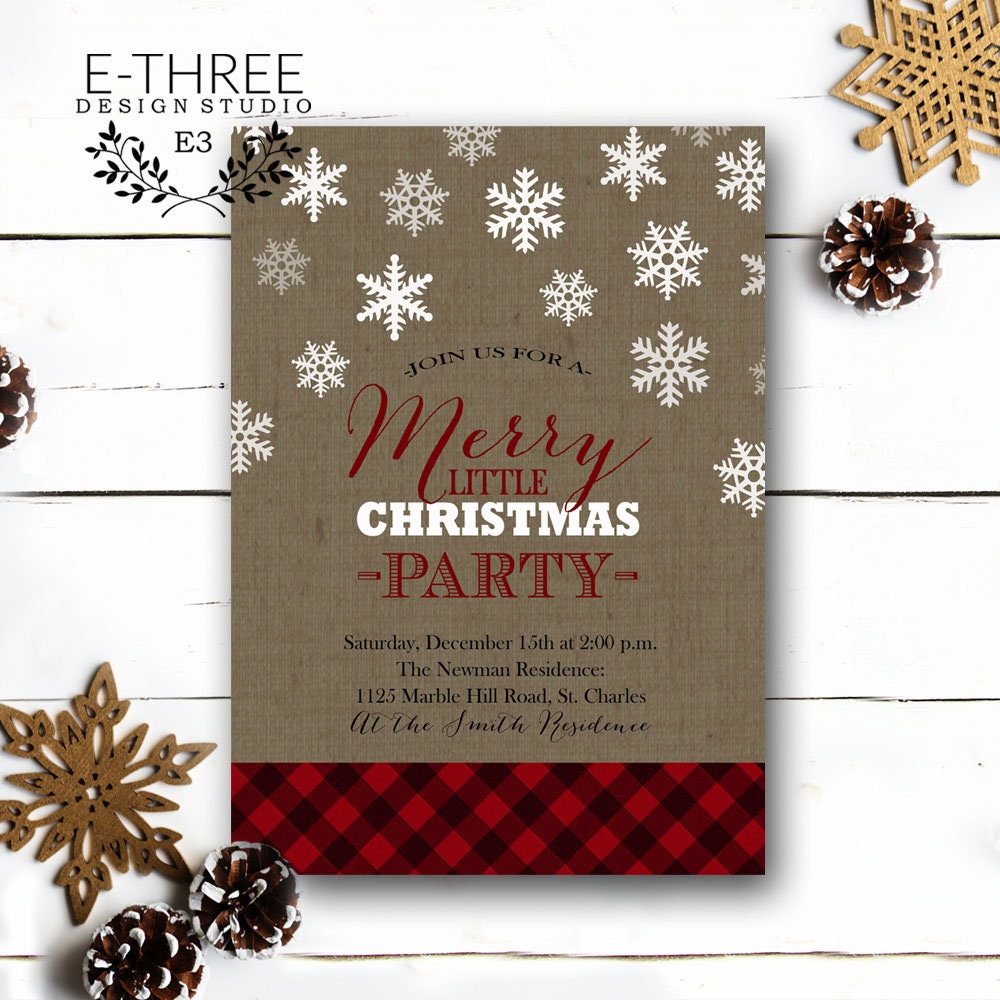 rustic-plaid-christmas-party-invitations-burlap-and-snowflake-christmas-party-invitation-etsy