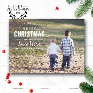Tarjeta de Navidad de la foto - Tarjetas de vacaciones modernas simples y clásicas - Tipografía blanca