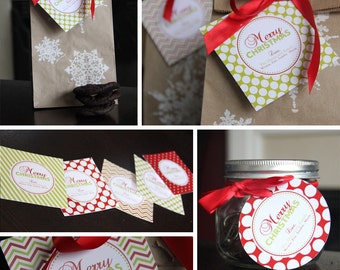 Printable Christmas Tags - Personalized DIY Christmas Gift Tags - Red and Lime Green - Labels