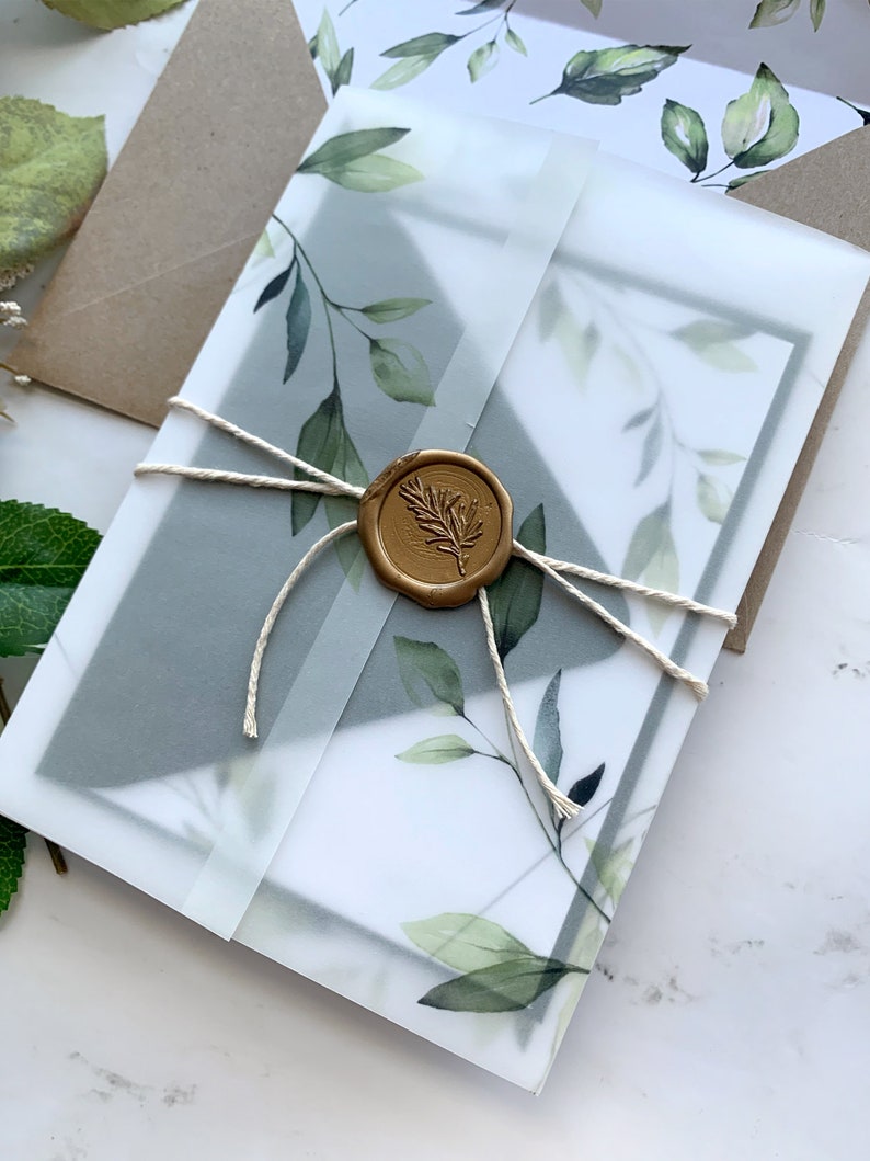 Watercolor Greenery Vellum Wrap and Wax Seal Add on for Etsy